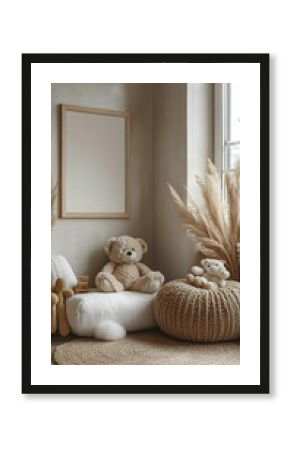 Cozy Nursery Interior Photo with Teddy Bears and Pampas Grass