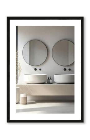 White minimalist bathroom with two sinks