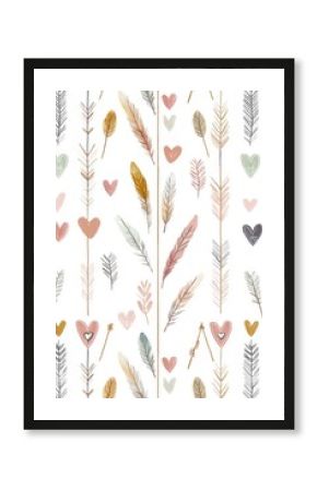 Soft beige and pastel boho design featuring feathers, arrows, and hearts, perfect for enhancing creative spaces or stylish decor