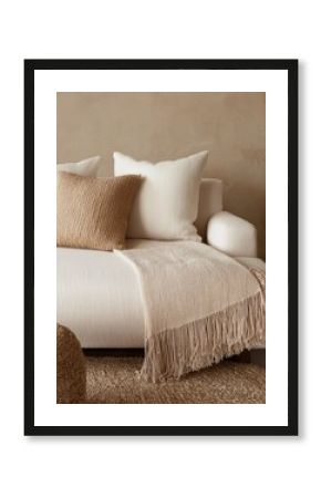Minimalist contemporary boho home interior beige and white editorial aesthetic -  faceless content for social media, minimalist instagram, pinterest logo brand design
