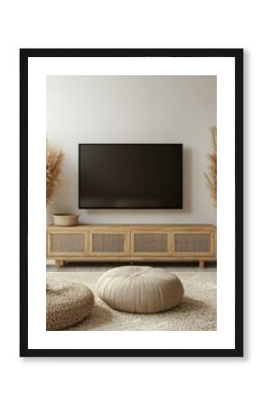 Modern living room with TV stand and pampas grass, for interior design inspiration