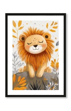 cute lion in boho style for kids room 