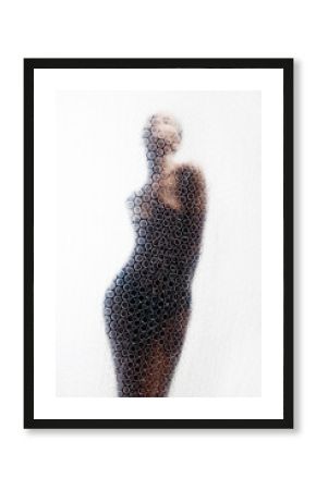 beautiful body nude woman behind air bubble film