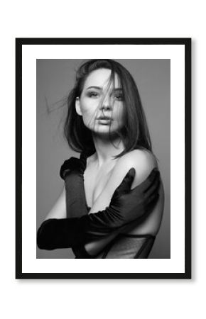 Black and white portrait of sexy Beautiful young Woman