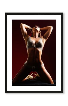 Lingerie model in sexy panties and bra. Sensual portrait of elegant young fashionable sexy woman. Beautiful girl, fashion model. Fashion lady. Stylish woman in fashion trend look. Sexy clothes.