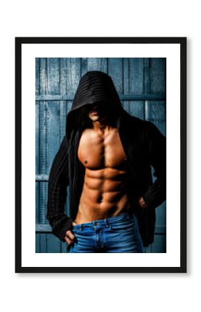 Male model body, nude torso. Naked man, seductive gay. Muscular shirtless man, attractive guy. Strong muscular topless model. Naked gay posing in studio. Man showing sexy body. Athletic muscles.