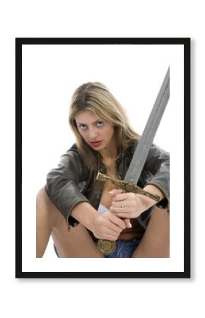 Sexy girl with sword  on  white background