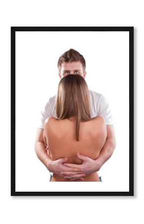 young man is hugging naked sexy woman