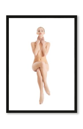 Beautiful naked woman sitting,having fresh clean skin.