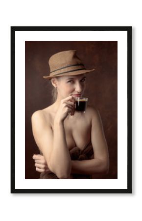 Portrait of a beautiful woman with cup of coffee.