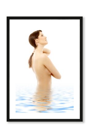 topless brunette in water looking up  2