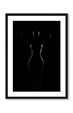 Silhouette naked nudity body of Very Slim Woman poses erotic shadow and emotional to show curve
