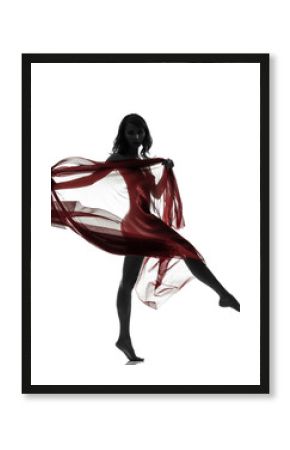 beautiful asian woman naked behind red veil silhouette