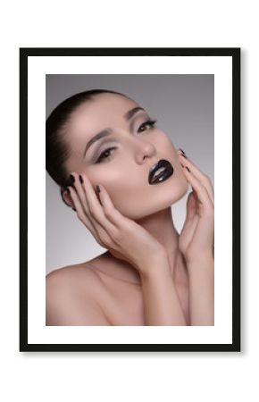 Facial care. Portrait of beautiful naked women touching face and