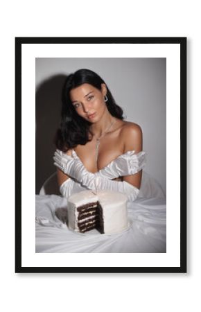 Luxury Celebration of Fashionable Naked Woman Model With Cake 