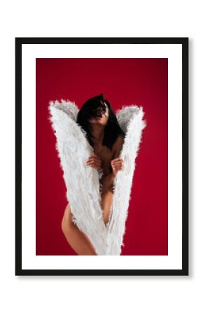 Sexy angel. Angelic woman with wings. Beauty sexy nude woman with angel wings. Beauty angel, valentines day. Love valentine. Sexy naked woman body in feather wings. Sensual beauty sexy model angel.