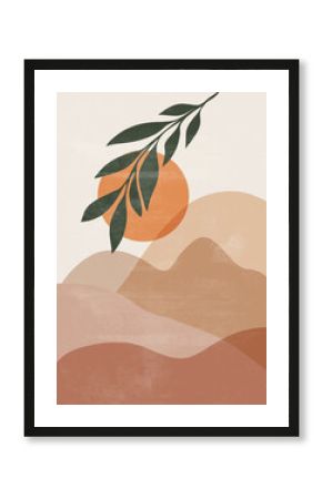 Mid century sunset mountain print boho minimalist printable wall art abstract home decor sun print