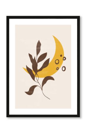 Botanical vintage print boho moon minimalist wall art