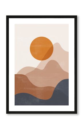 Mid century sunset mountain print boho minimalist printable wall art abstract