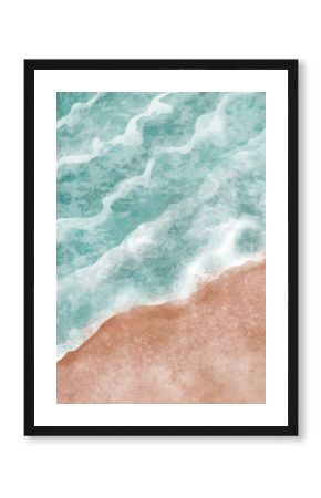 Boho Sea Beach with Waves Print. Abstract Background. Bohemian printable wall art, boho poster, pastel abstract art, landscape drawing, sea painting. Hand Drawn Effect