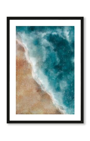 Boho Sea Beach with Waves Print. Abstract Background. Bohemian printable wall art, boho poster, pastel abstract art, landscape drawing, sea painting. Hand Drawn Effect