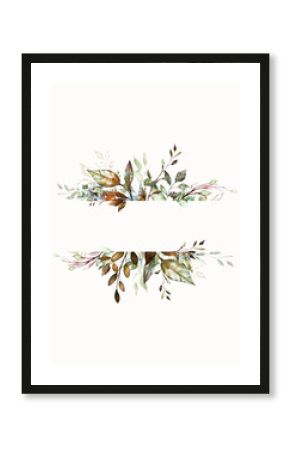 Pale autumn leaves - botanical design banner. Floral pastel watercolor border frame.