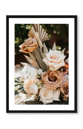 boho peach wedding floral arrangement