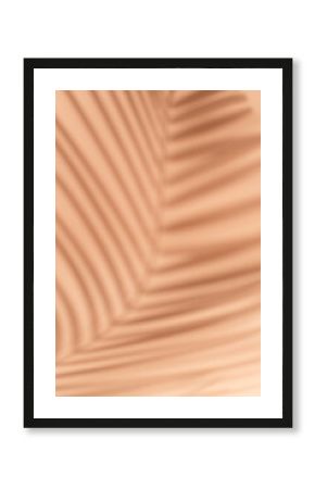 Abstract background with palm leaf natural shadows on a beige wall. Silhouette of palm leaf on beige background