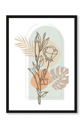 Abstract minimalist hand drawn illustrations boho background printable, modern boho pattern floral vector design for wallpaper, cover, fabric, interior decor isolated and editable