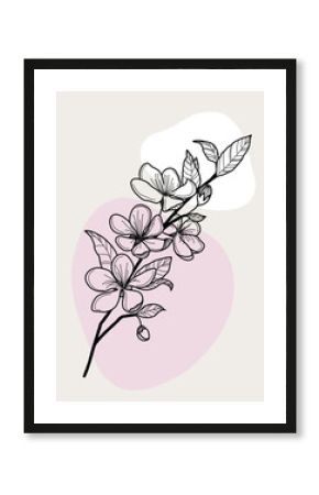 Minimalistischer Kirschblütenzweig Wandbild   Abstraktes Kirschblüten Poster   Boho 