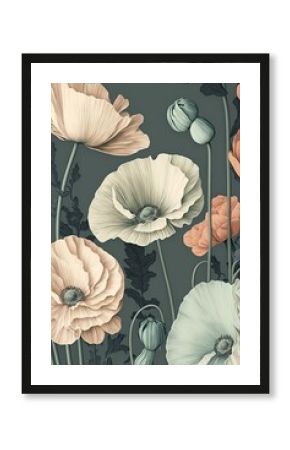 pastel vintage art style poppy flowers art deco, vintage, boho style, AI assisted finalized in Photoshop by me 