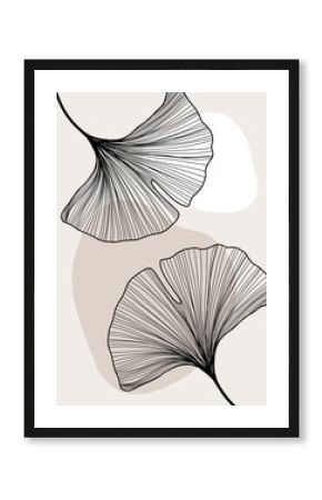 Minimalistische Ginko Blätter  Wandbild   Abstraktes Ginko Poster   Boho 