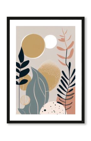 Boho minimalist art: A fusion of organic plants and geometric shapes. Generative AI