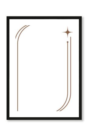 Aesthetic frame shape. Outline minimal graphic elements with stars. Abstract boho arch with sparkles. Trendy geometric template for poster and story.