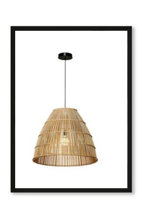 Wicker shade lamp or Rattan Ceiling lamp with vintage electric light bulb. Decorative of bamboo ceiling lamp. Png transparency
