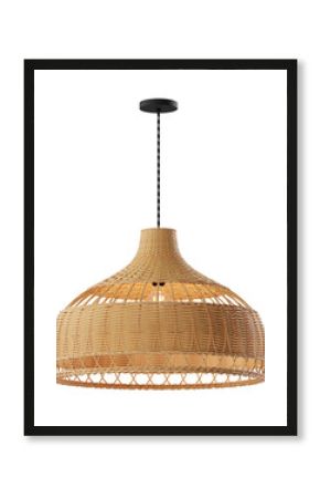 Wicker shade lamp or Rattan Ceiling lamp with vintage electric light bulb. Decorative of bamboo ceiling lamp. Png transparency