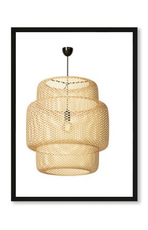 Wicker shade lamp or Rattan Ceiling lamp with vintage electric light bulb. Decorative of bamboo ceiling lamp. Png transparency