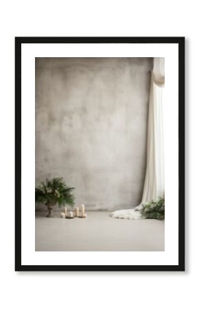 Simple and Clean Boho Christmas Studio Backdrop. Creative minimalist holiday background.