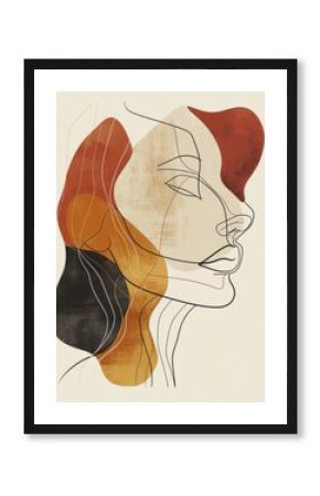 Contemporary boho line art with a focus on organic shapes, smooth curves, and subtle earthy colors