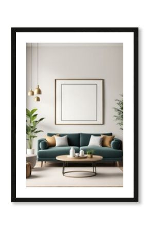 Close-up frame mockup in living room interior, 3d rendering
