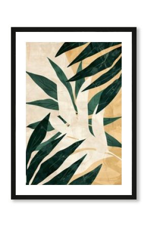 Abstract Contemporary mid century modern Floral leaves boho poster template. Aesthetic Modern Art Minimal and natural compositions for postcard, cover, wallpaper, wall art, home decor