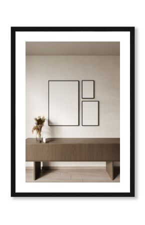 Frame mockup interior background minimalist white boho style for wallpaper and artwork 