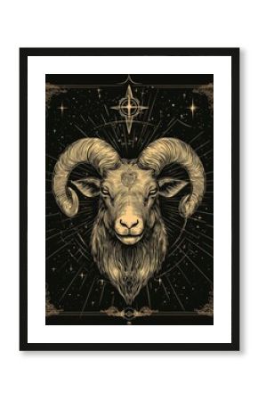 Line art illustration of the Aries zodiac symbol featuring an engraved hand drawn design in luxury esoteric and boho styles Ideal for tarot readers and astrology enthusiasts