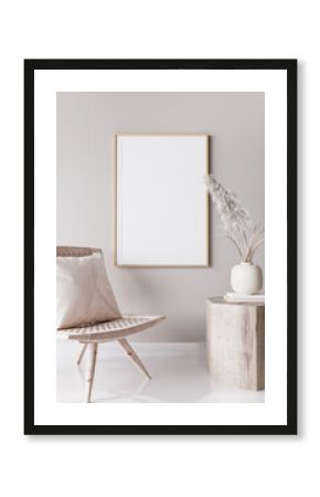 Mockup frame in living room interior background, Coastal boho style, 3d render