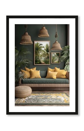 Tropical boho living room with earthy tones