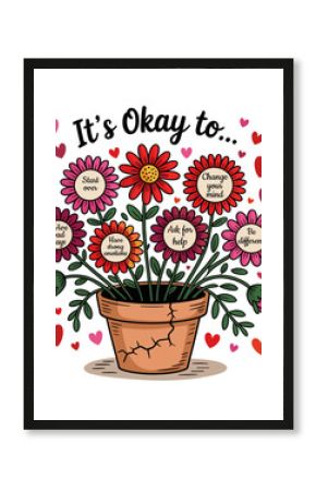 It's okay to boho floral png, Mental Health png, Coquette bow, Flowers png, Motivational png, Inspirational png, kindness png, affirmations 