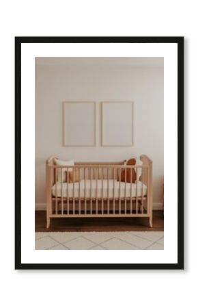 Baby Crib with Framed Wall Posters 