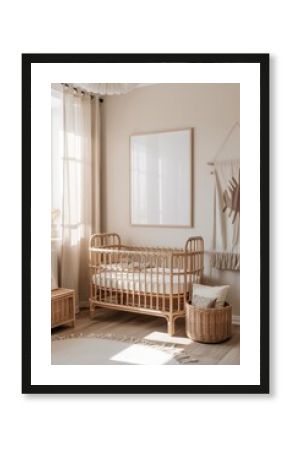 Boho Baby Crib Mockup in Neutral Room 