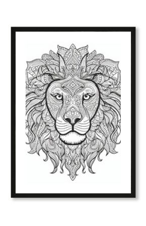 Intricate Mandala Lion Head Line Art Illustration