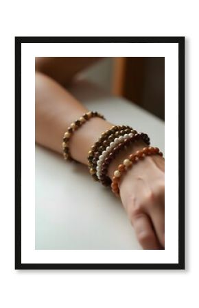 Elegant Beaded Bracelets Stack Brown Gold Cream Tones Wrist